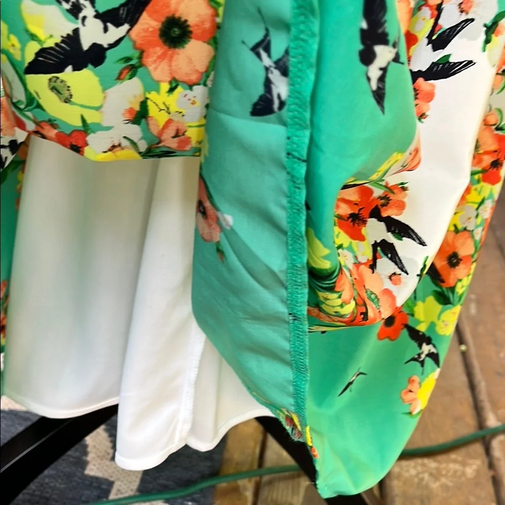 NEW Green Floral & Birds Sleeveless V-neck Midi Dress - Picture 7 of 9